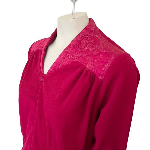 VTG HERBCRAFT Zip Front Satin Shoulder Felted Velour Robe Housecoat in Red SZ M - Picture 3 of 10